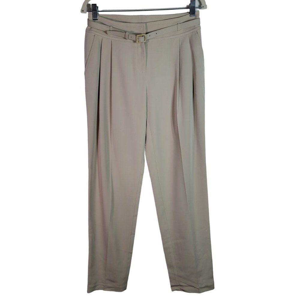 St. John Vintage Pleated Front Belted Pants 6 Mid Rise Straight Leg Stretch